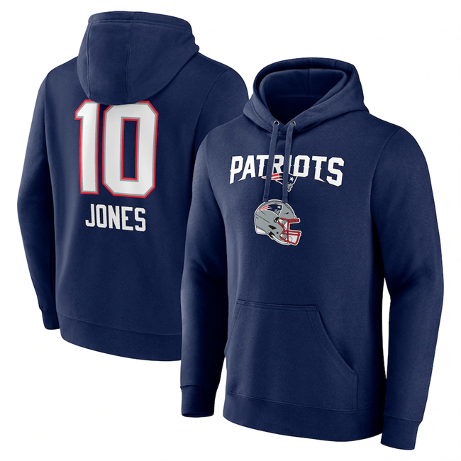 Men's New England Patriots #10 Mac Jones Navy Team Wordmark Player Name & Number Pullover Hoodie